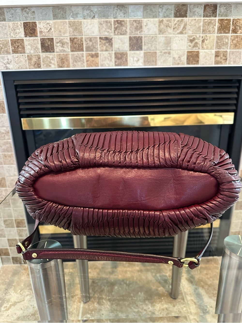 Coach Deep Wine Textured Leather Tote with Gold Hardware - Picture 3 of 4
